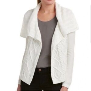 NWOT New Cabi 100% Cotton White Chunky Cable Knit Grandpa cardigan sweater S